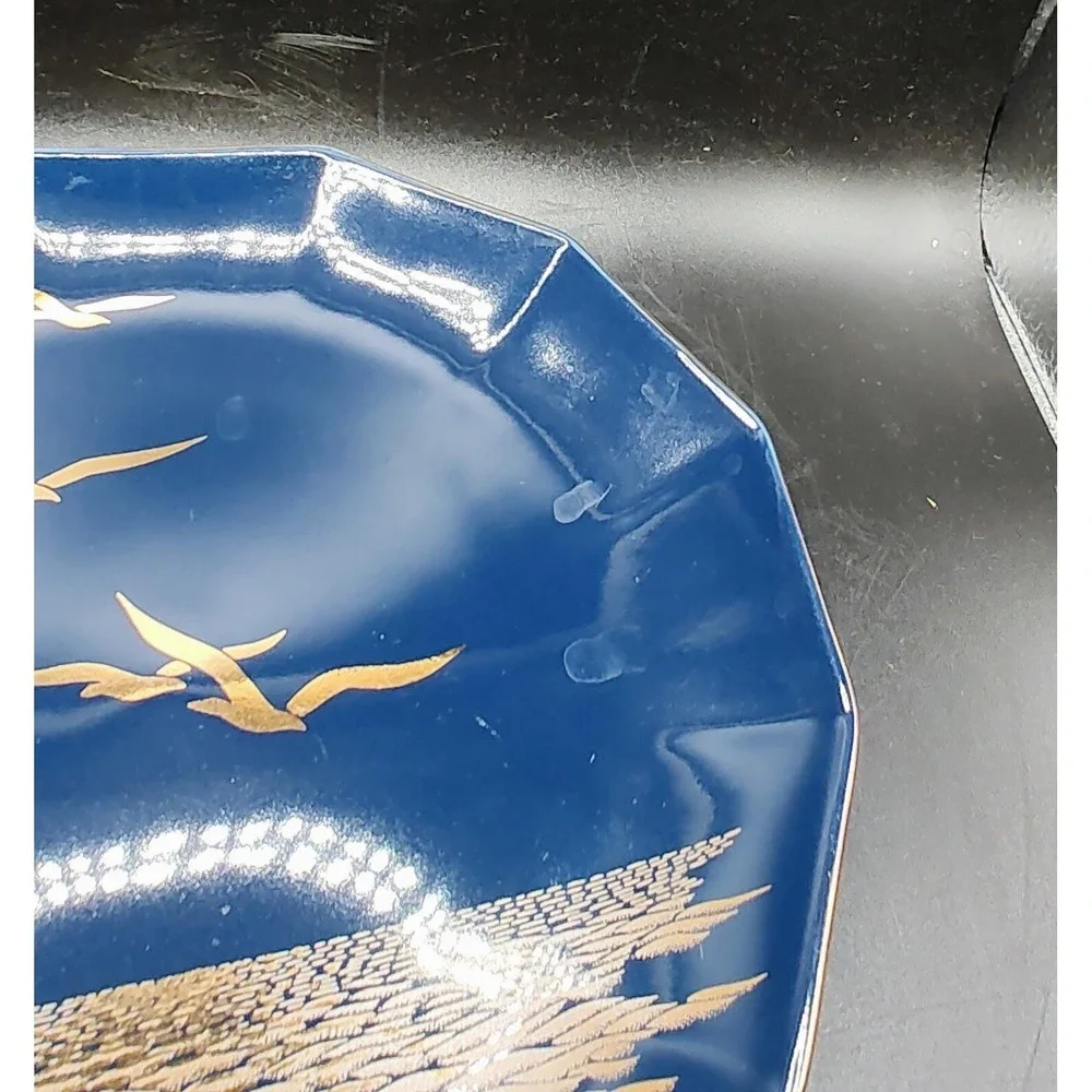 Vintage‎ Otagiri Octagonal Cobalt Blue Ceramic Plate Seagulls Bird Nautical 8